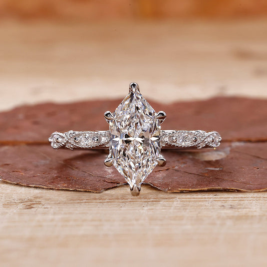 Milgrain Engagement Ring - Dutch Marquise Diamond