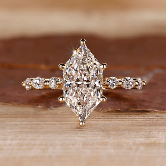 Dutch Marquise Diamond Ring with Marquise and Round Diamond Side Stones