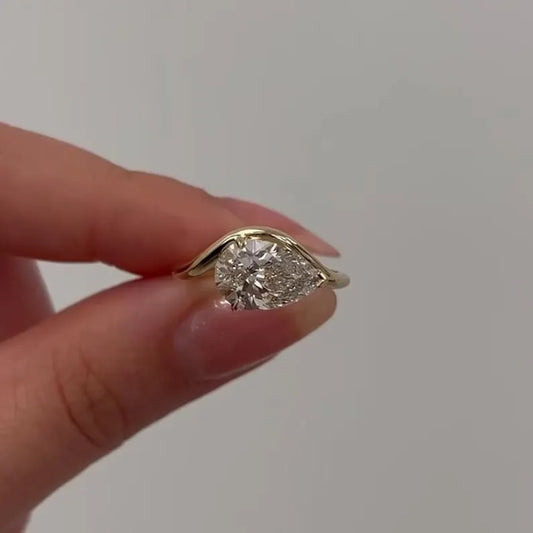 Pear Cut Moissanite Bypass Engagement Ring
