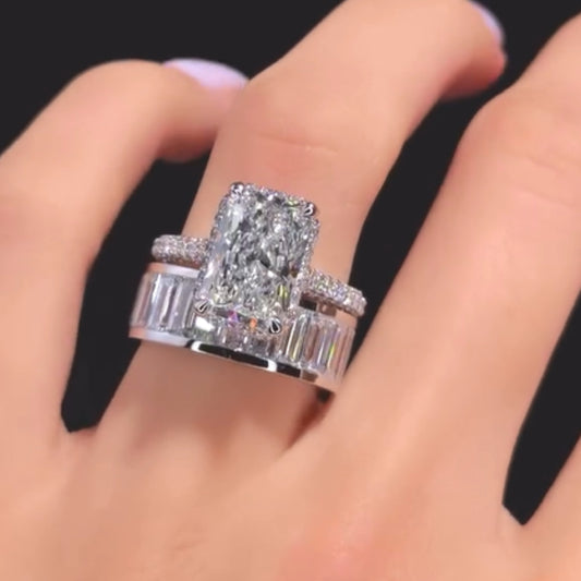 Radiant Cut Engagement Ring Stack with Diamond Wedding Band