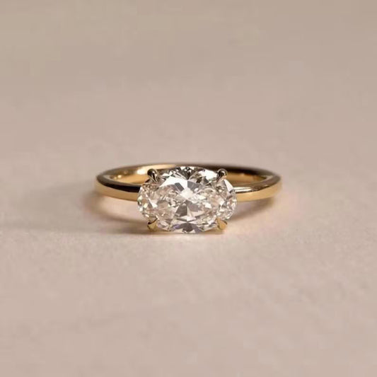 Horizontal East West Oval Cut Moissanite Solitaire Engagement Ring