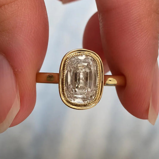 Elongated Cushion Moissanite Bezel Set Ring