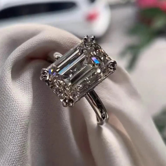 4CT Emerald Cut Moissanite Hidden Halo Gold Engagement Ring