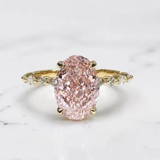 Vivid Pink 3 CT Oval Cut Lab Grown Diamond Wedding Ring