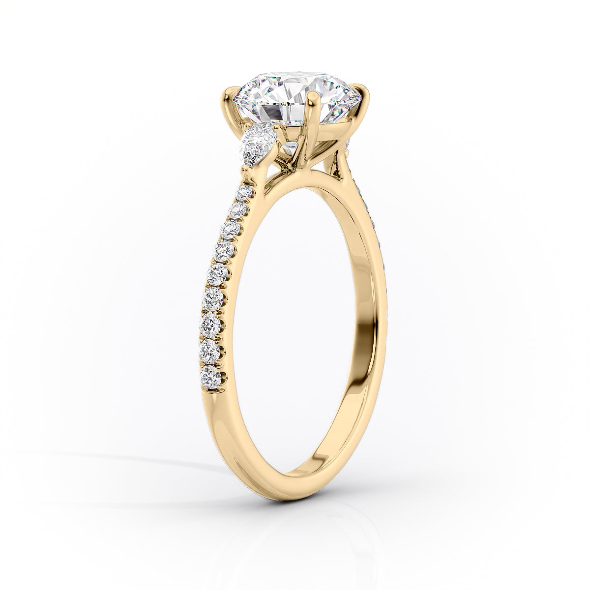 1.50 CT Pear Cut Three Stone Pave Moissanite Diamond Engagement Ring