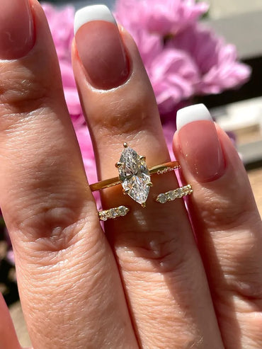 Marquise Cut Bridal Ring Set, Open Gap Wedding Ring Set