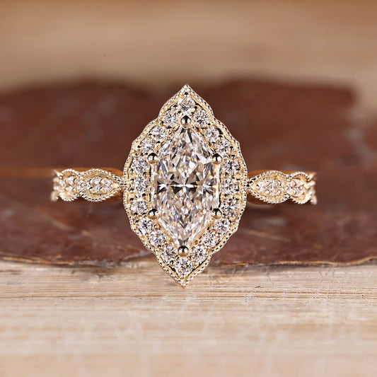Dutch Marquise Ring with Round Cut Pave Band