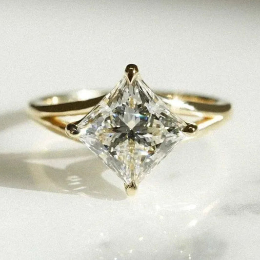 14k Gold Split Shank Princess Cut Solitaire Moissanite Engagement Ring