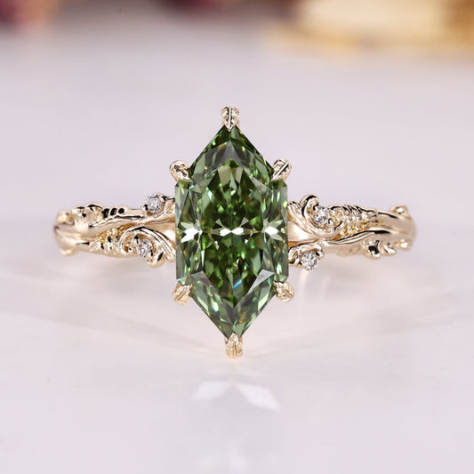 Nature Inspired Dutch Marquise Ring in Art Deco Style