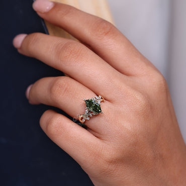 Nature Inspired Green Dutch Marquise Engagement Ring