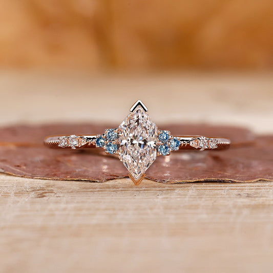 Dutch Marquise Ring - Cyan Blue Diamond
