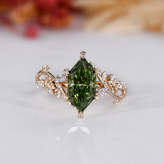 Nature Inspired Green Dutch Marquise Engagement Ring