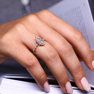 Dutch Marquise Diamond Ring with Marquise and Round Diamond Side Stones