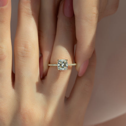 1.0CT Cushion Diamond Moissanite Pave Engagement Ring