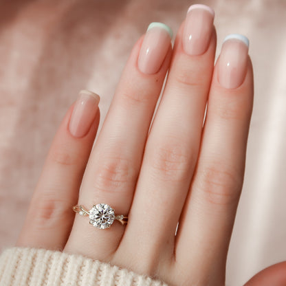 1.0CT Round Moissanite Nature Inspired Engagement Ring