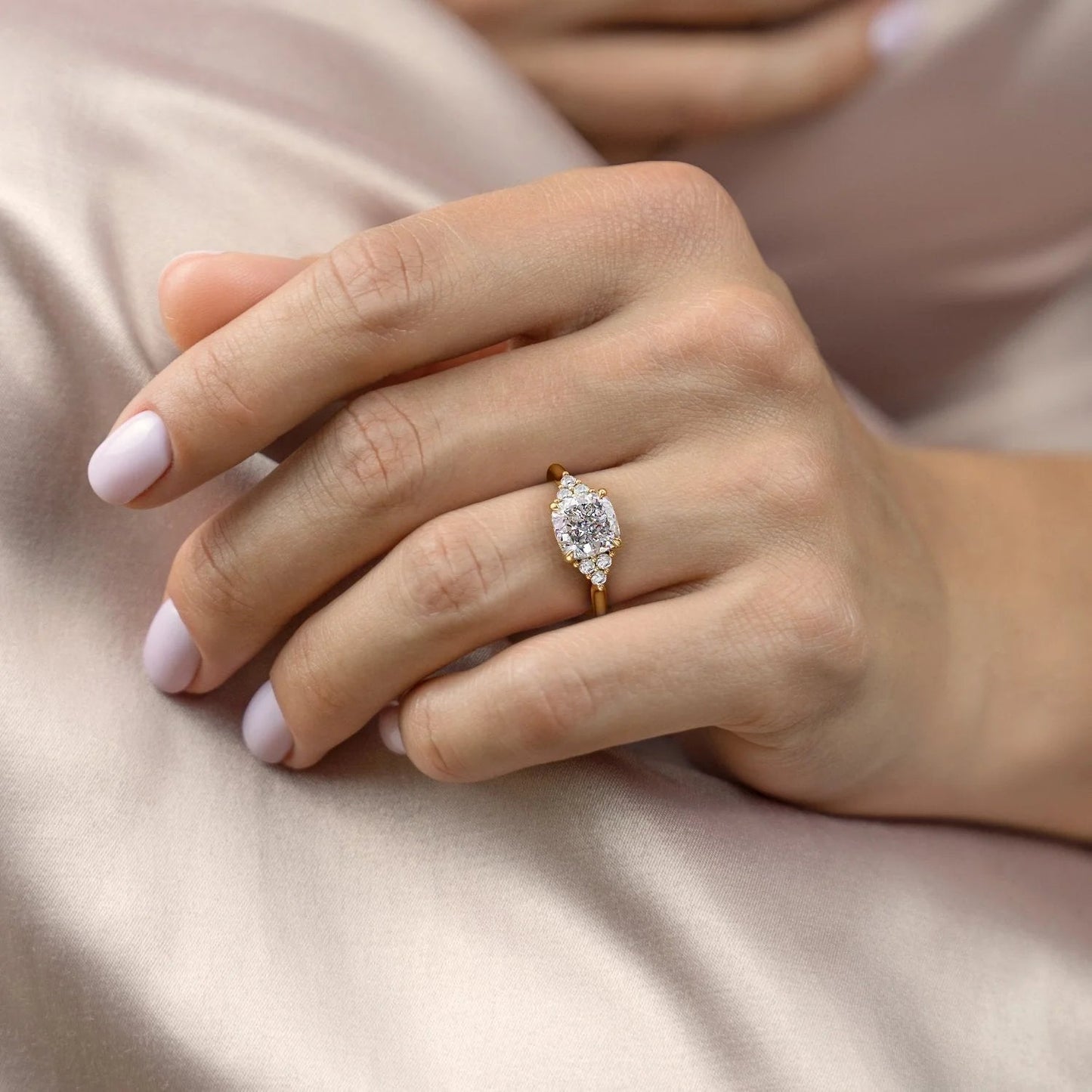 1.50 CT Cushion Cut Cluster Moissanite Diamond Engagement Ring