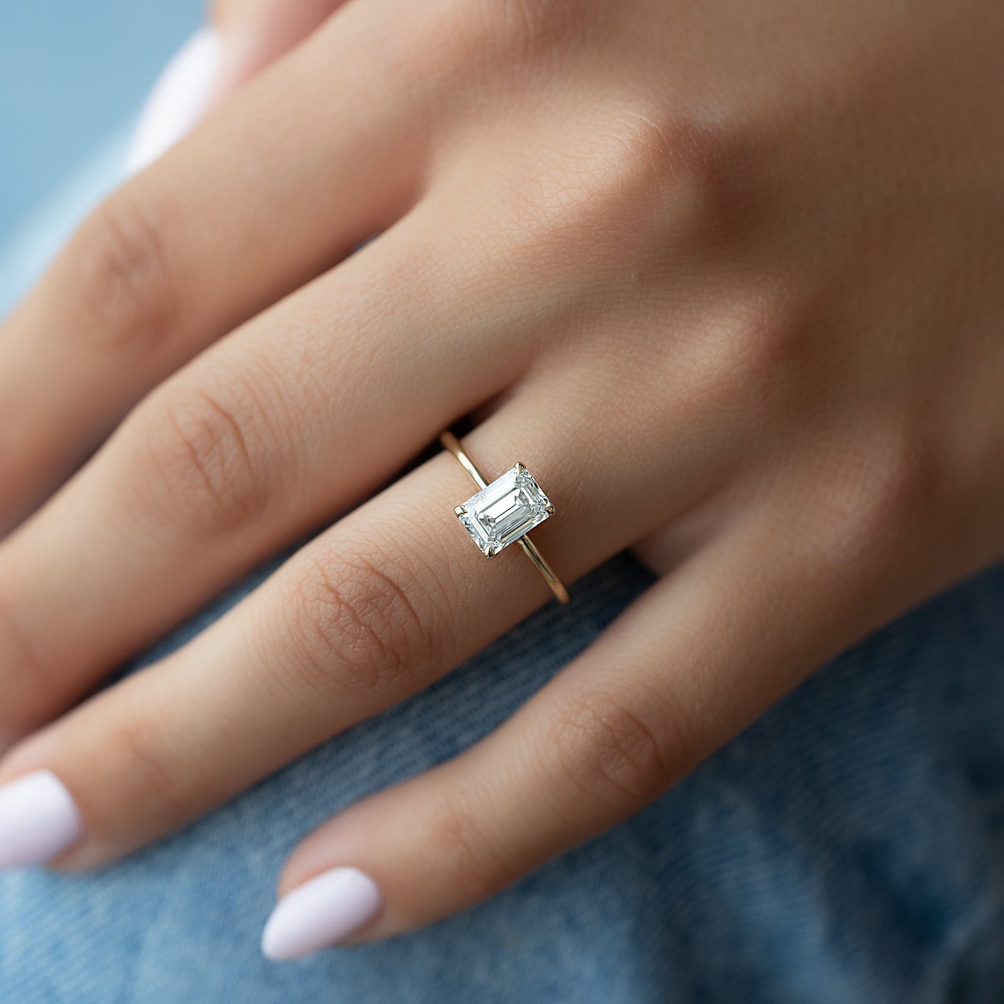 1.50 CT Emerald Cut Cluster Moissanite Diamond Solitaire Engagement Ring