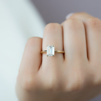 1.50 CT Emerald Cut Hidden Halo Moissanite Diamond Engagement Ring