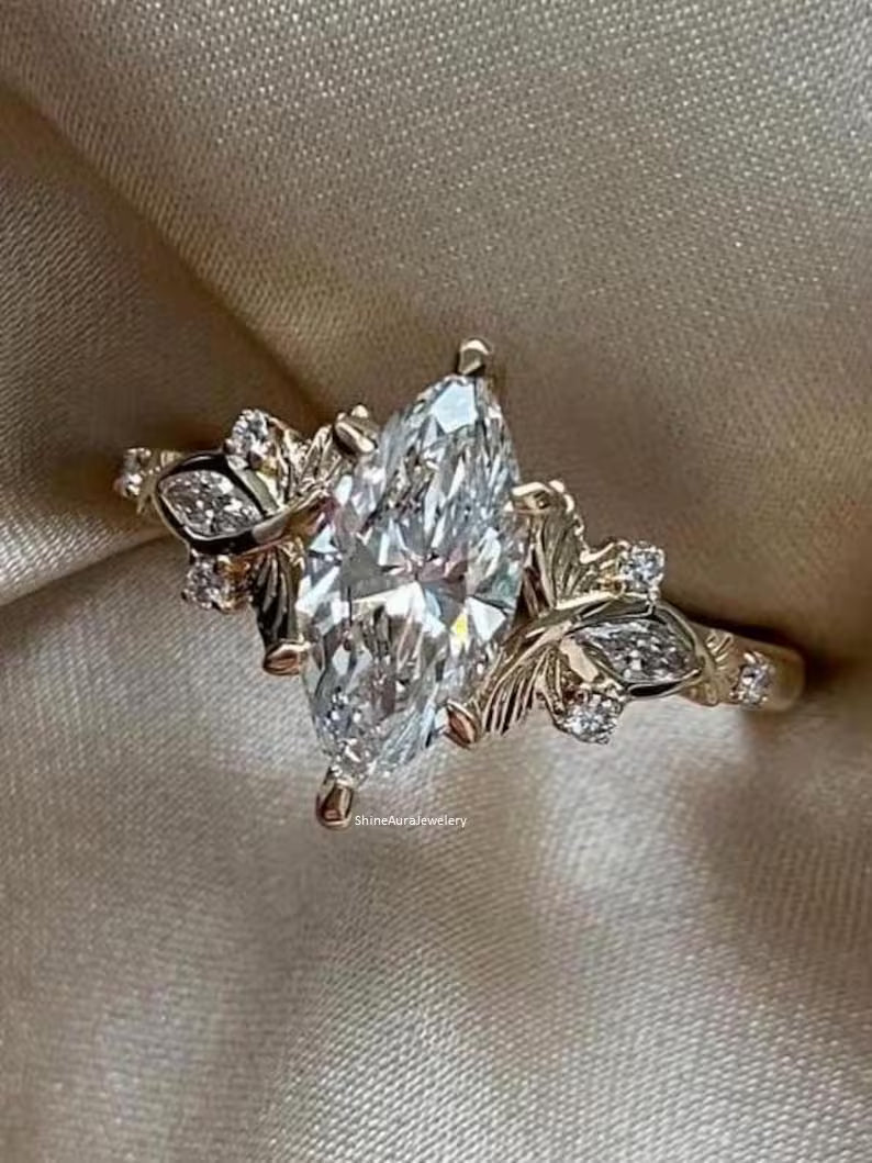3 CT Marquise Moissanite Engagement Ring in 14K Yellow Gold | Pinsh Diamond