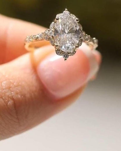 2.5 CT Oval Cut Moissanite Solitaire Ring with Vintage Halo, Solid 10K/14K/18K Gold Floral Bridal Ring, Dainty Stacking Promise Ring for Her