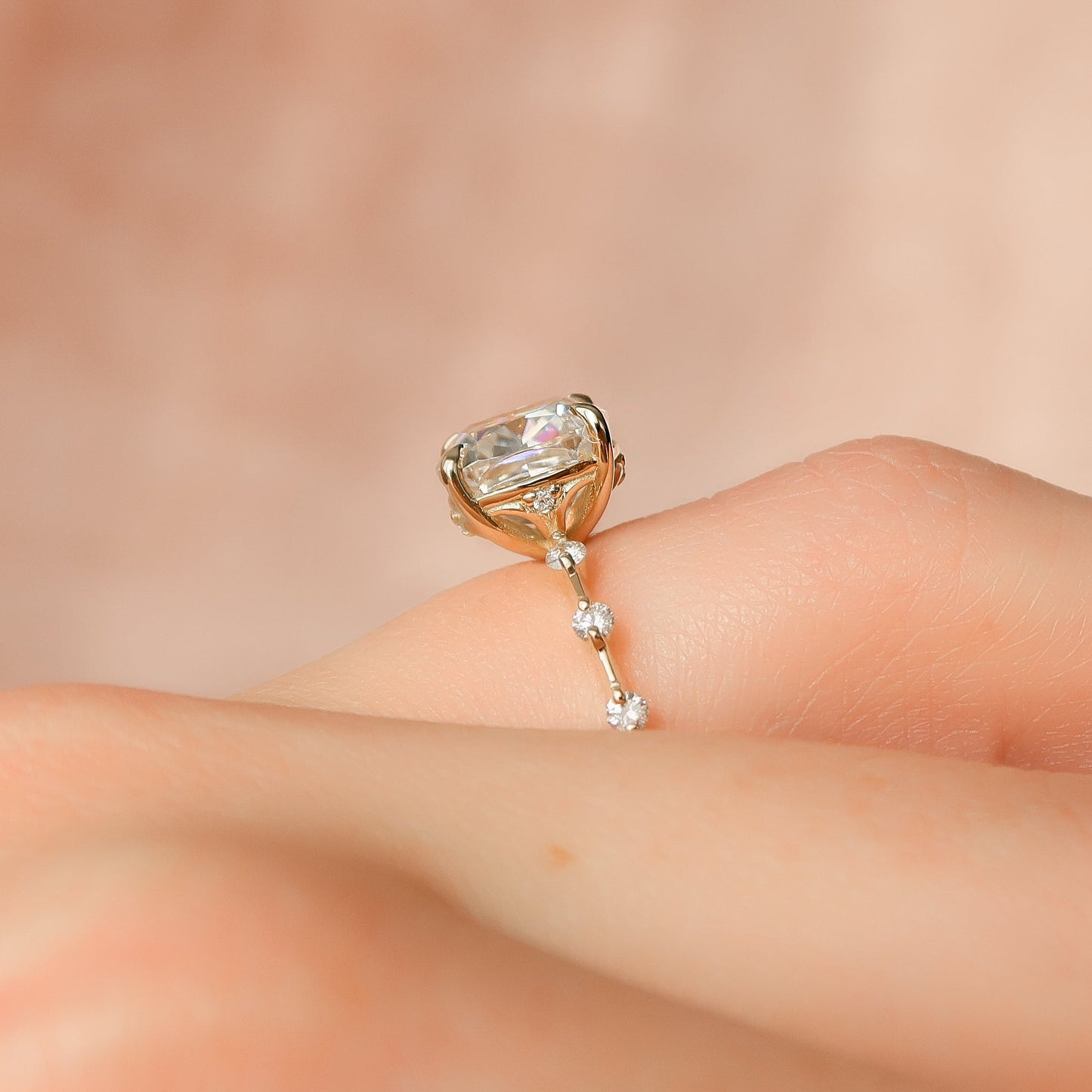 1.0CT Cushion Diamond Moissanite Petite Pave Engagement Ring
