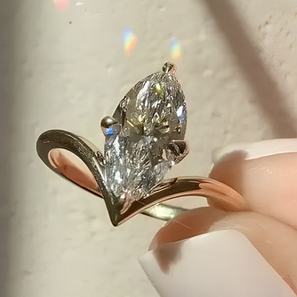 2 CT Marquise Lab Grown Diamond Engagement Ring, VVS1 Solitaire with V-Shape Band