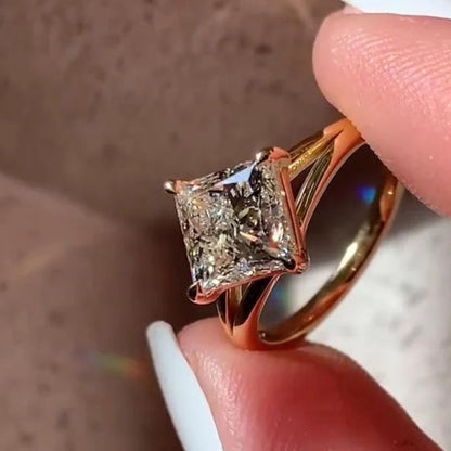 14k Gold Split Shank Princess Cut Solitaire Moissanite Engagement Ring