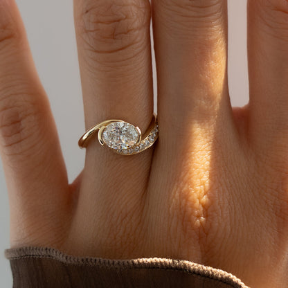 2.0CT Oval Cut Moissanite Unique Pave Diamond Engagement Ring