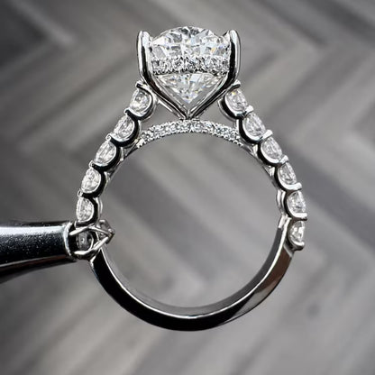 14K Gold Oval Moissanite Diamond With Hidden Halo Engagement Ring