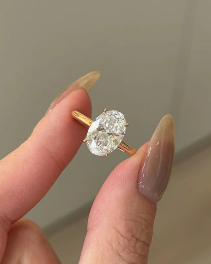Oval Moissanite Hidden Halo Ring Marquise Accent Band