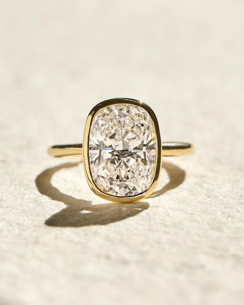 Modern Cushion Cut Bezel Engagement Ring Solitaire Band