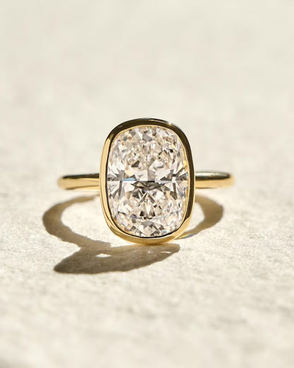 Modern Cushion Cut Bezel Engagement Ring Solitaire Band