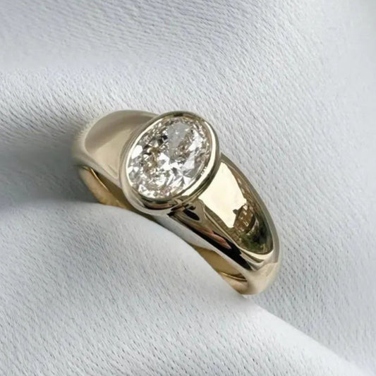 Oval Moissanite Bezel Set Solitaire Engagement Ring