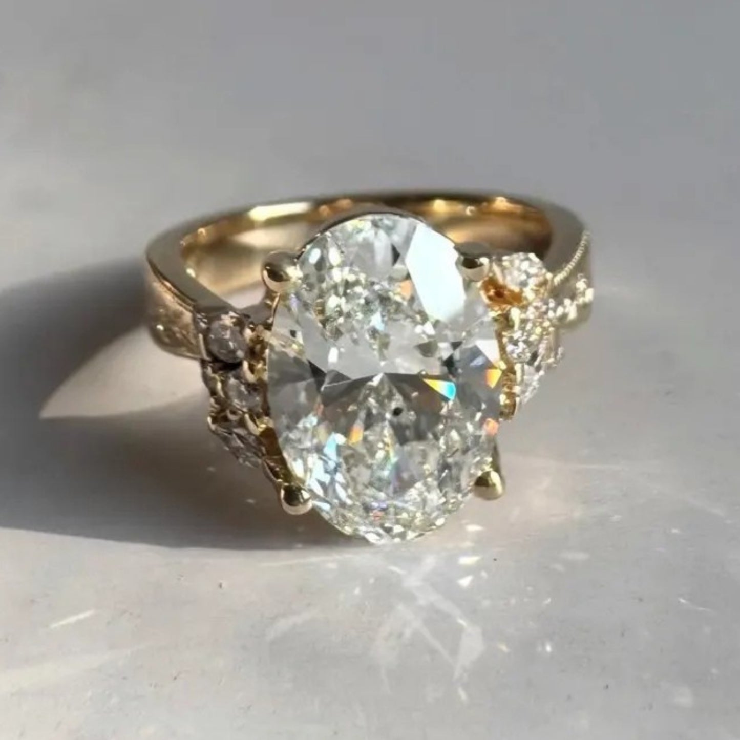3 CT Oval Cut Moissanite Engagement Ring, Vintage Art deco Engraved Ring 14K Solid Gold Cluster Ring, Unique Anniversary Proposal Ring, Promise Ring