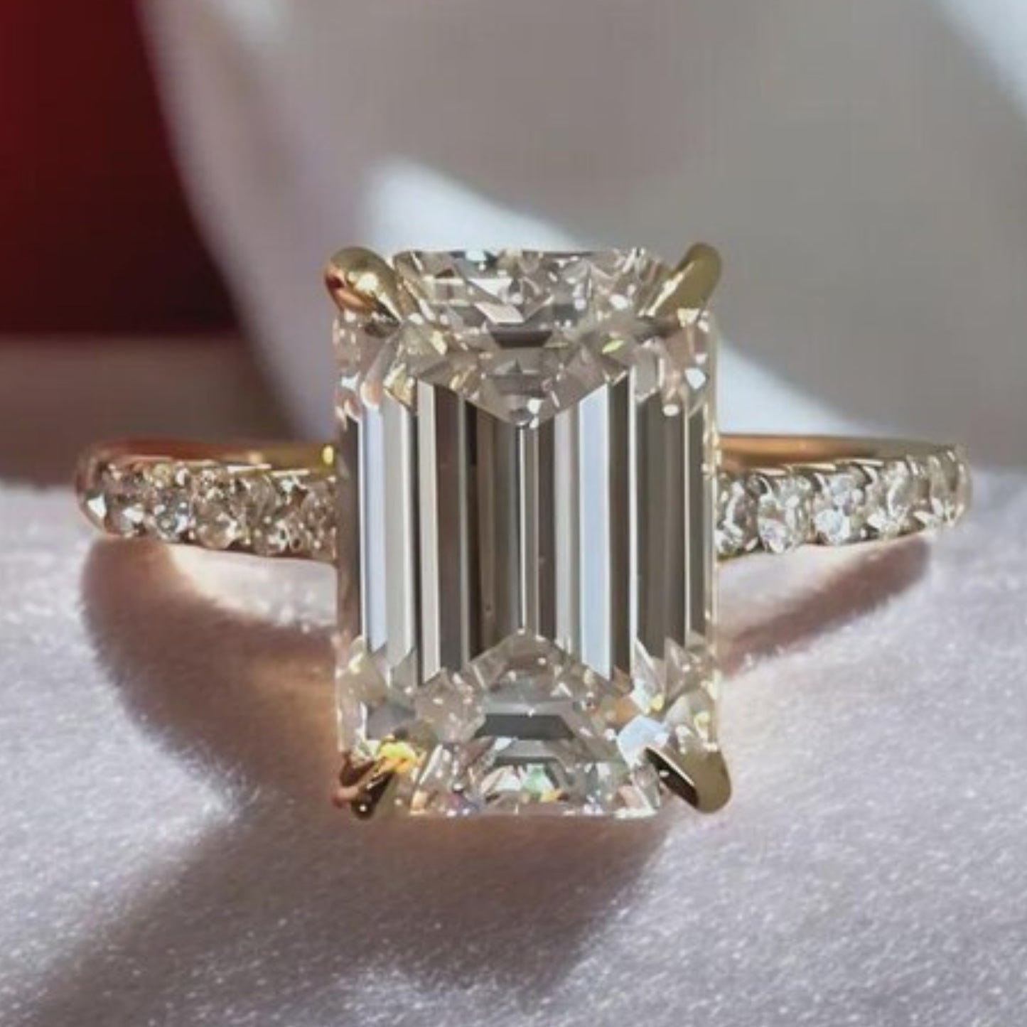 5CT Emerald Cut Moissanite Engagement Ring Hidden Halo Emerald Cut Promise Ring 14K Yellow Gold Emerald Solitaire Ring Anniversary Gift Ring
