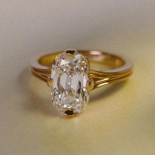 Vintage Old Mine Cushion Cut Moissanite Ring With Split Shank Gold Ring