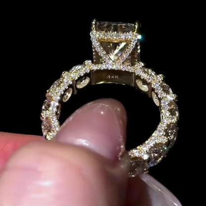 Unique 4CT Radiant Cut Diamond Moissanite Engagement Ring 14K Yellow gold Vintage Wedding Ring Promise Anniversary Bridal Gift for Her