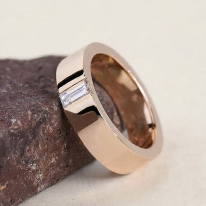 Unique Baguette Diamond Yellow Gold Men's Wedding Band