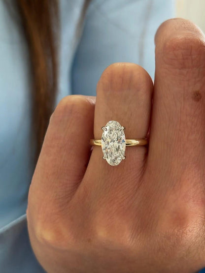 Oval Cut Lab Grown Diamond Engagement Ring - Delicate Four-Prong Solitaire Gold Ring