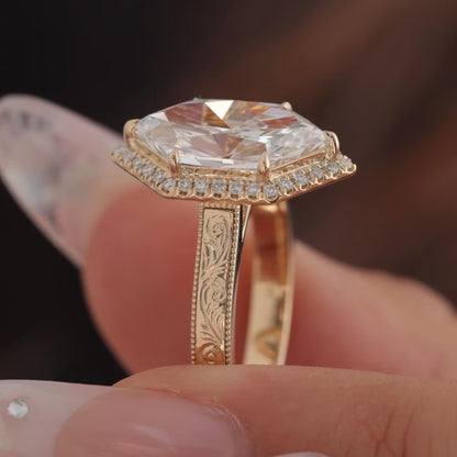 Unique Halo Dutch Marquise Cut Lab Grown Diamond Filigree Engraved Ring