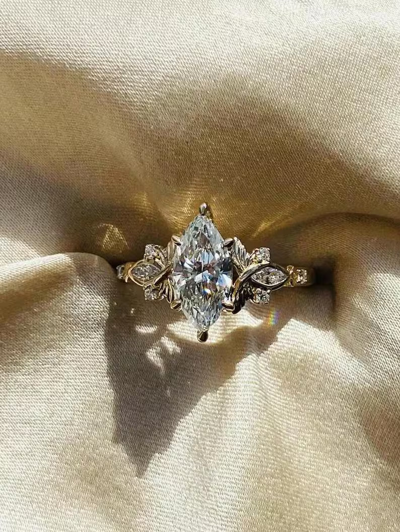 3 CT Marquise Moissanite Engagement Ring in 14K Yellow Gold | Pinsh Diamond