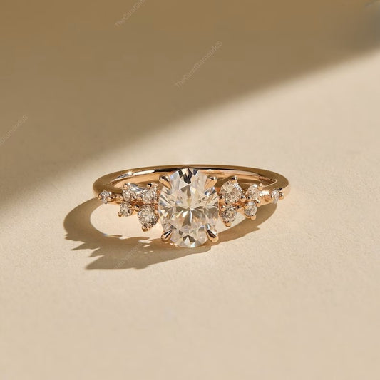 Oval Cut Moissanite Cluster Engagement Ring