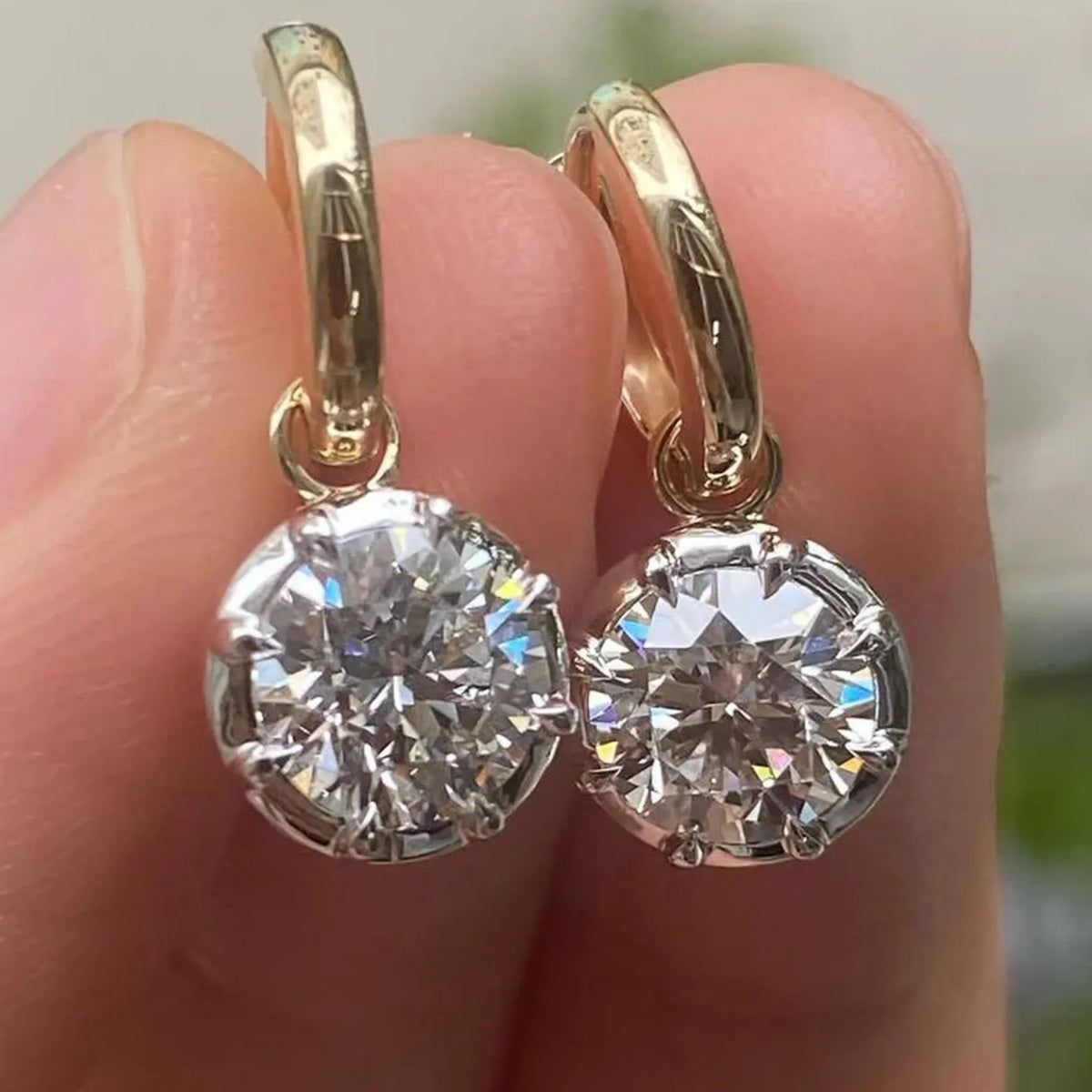 Georgian Round Moissanite Bezel Hoop Earrings in 14K Gold