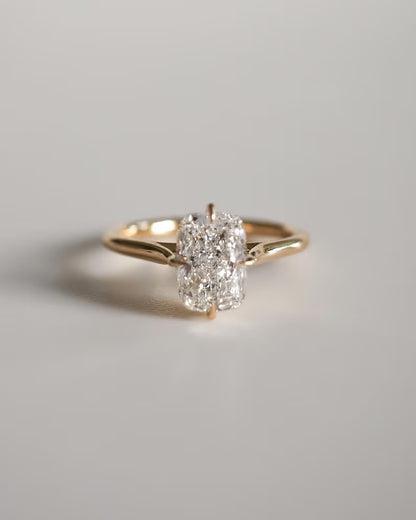 Elongated Cushion Cut Moissanite Solitaire Engagement Ring - Minimalist Compass Setting Gold Ring