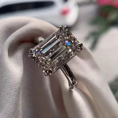 4CT Emerald Cut Moissanite Hidden Halo Gold Engagement Ring