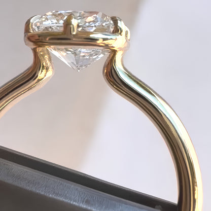 East West Cushion Cut Bezel Moissanite Engagement Ring in Yellow Gold