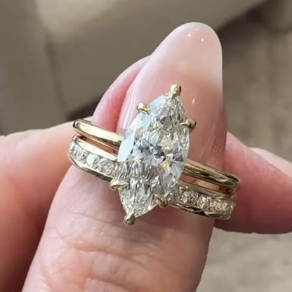 Unique Marquise Moissanite Engagement Ring Set in 14k Gold