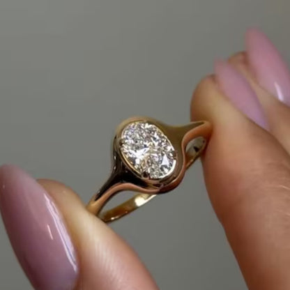 0.75 Ct Oval Moissanite Bezel Set Solitaire Ring in 14K Gold