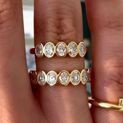 Bezel Set Oval Moissanite Eternity Band - Half / Full Eternity Oval Cut Wedding Band Ring