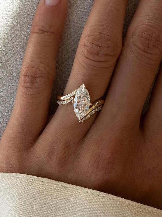 Marquise Cut Moissanite Diamond Engagement Ring Set